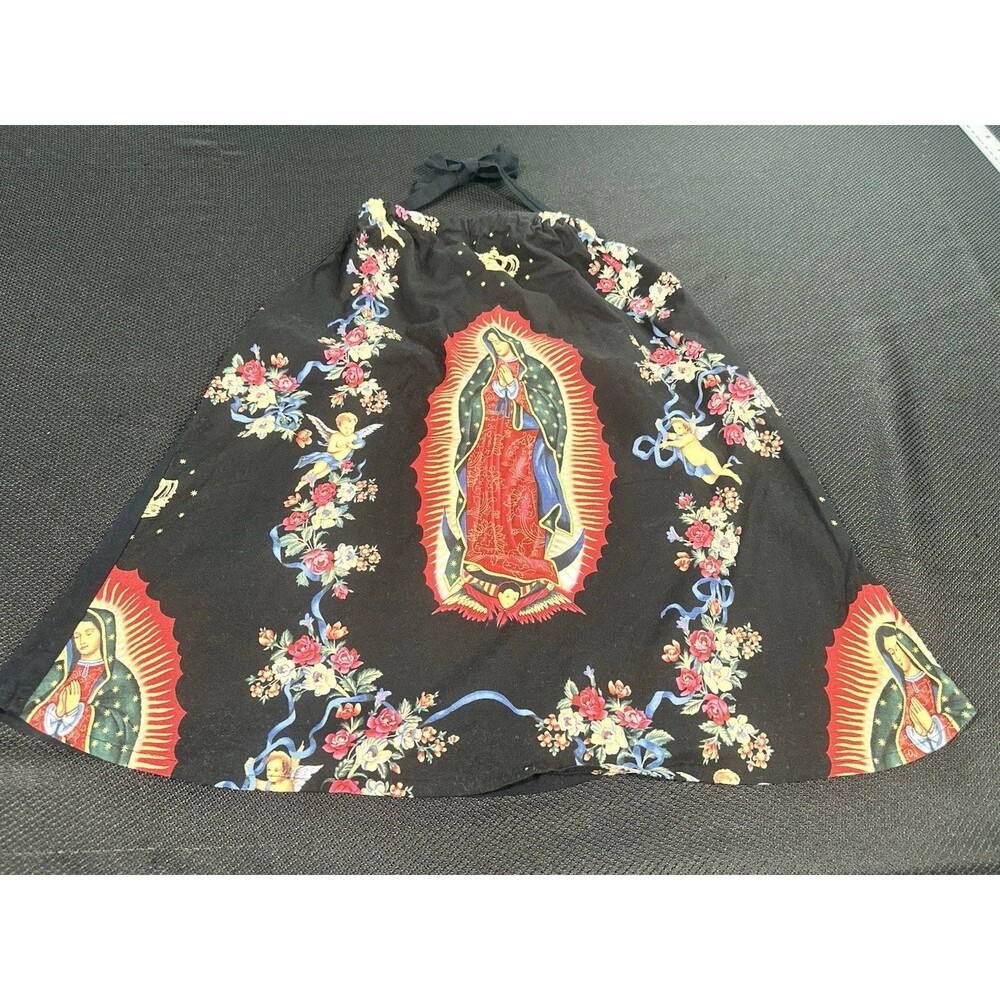 Catholic Virgen de Guadalupe Halter Top Open Back Floral Black Approx S